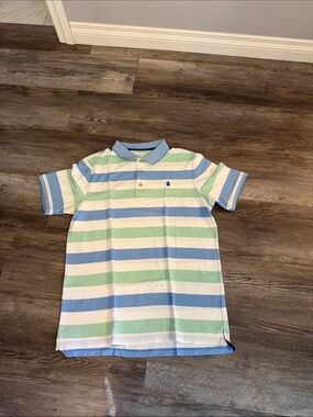 Izod Blue, White & Mint Striped Polo Shirt